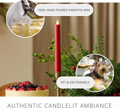 Luminara - Flameless Battery Operated Taper Candle - Holiday Red - Pack of 1-1x9.5 - LED Flickering Flame - Realistic Safe for Home Kids and Pets