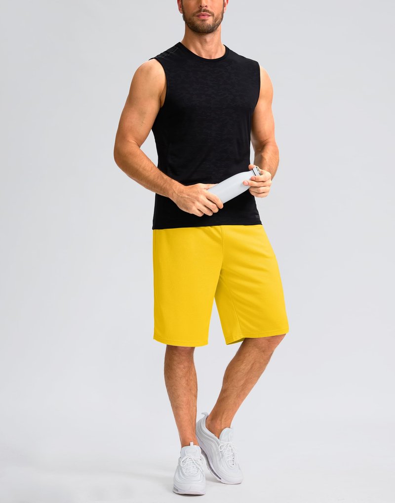 G Gradual Men's Athletic Shorts with Pockets 9" / 11" Long Basketball Shorts Lightweight Quick Dry Gym Workout Shorts for Men(Yellow,L)