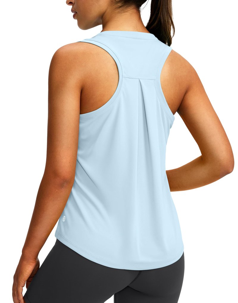 Women's Workout Tops Racerback Athletic Tank Tops Sleeveless Loose Fit Yoga Running Gym Shirts for Women(Blue Linen,L)