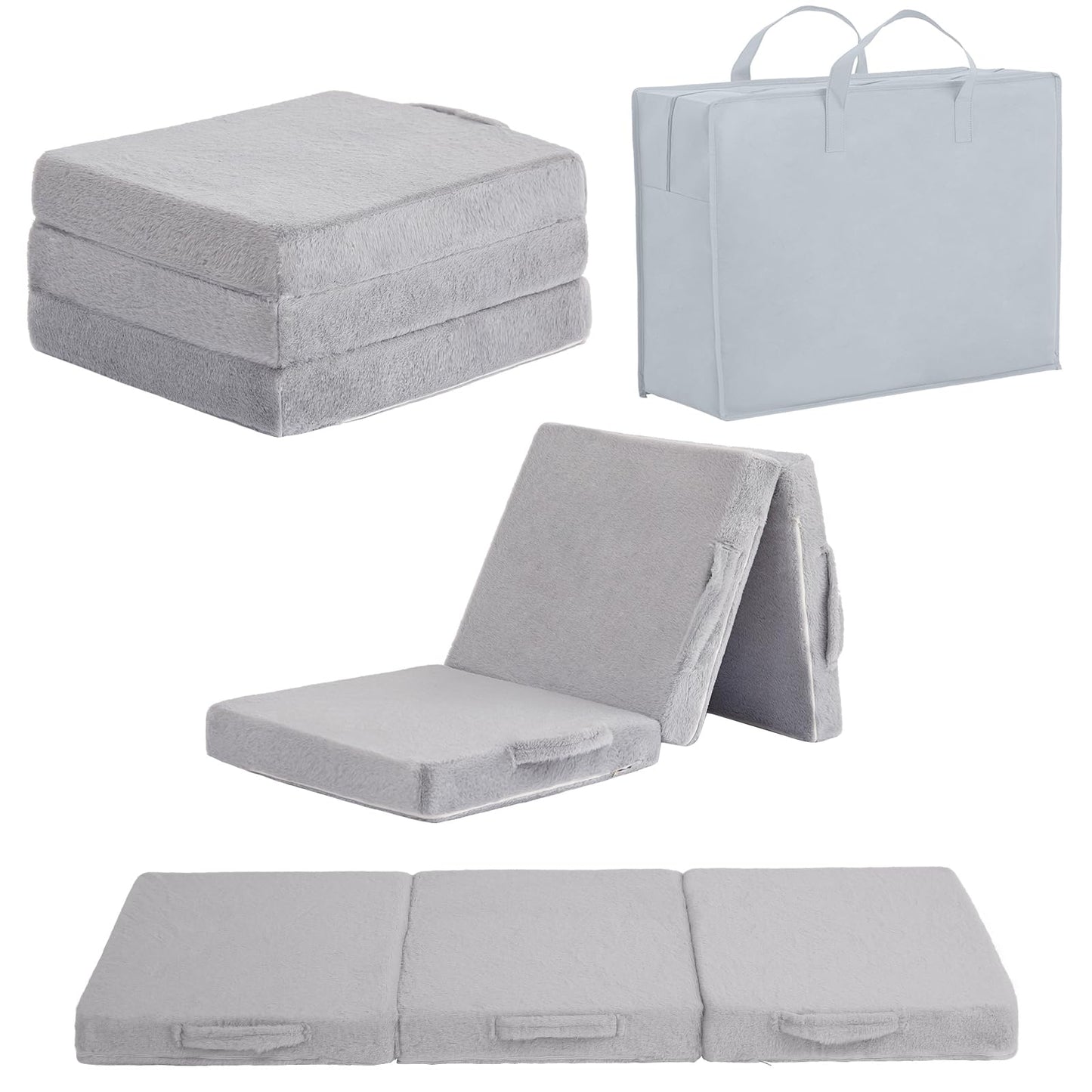 Givjoy Foldable Floor Mattress for Kids, Toddler Washable Tri Folding Floor Nap Mat for Sleeping Daycare, Child Trifold Futon Sofa Bed with Storage Bag for Playroom, Bedroom, Girls and Boys