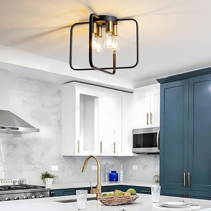 KSRYSZCQ 4-Light Flush Mount Ceiling Light Fixture Farmhouse Industrial Black Metal Ceiling Light for for Kitchen Living Room Bedroom Hallway Foyer, E26 Base