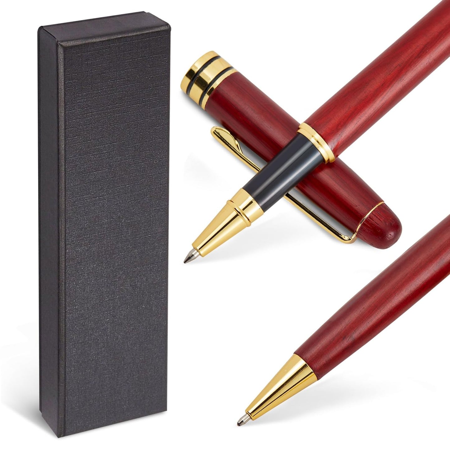 Juvale Rosewood Ballpoint Pen Set - Precision 0.7mm Smooth Writing Pens - Refillable Wood Pencil Set - Executive Business Gift - 2 Count, Brown
