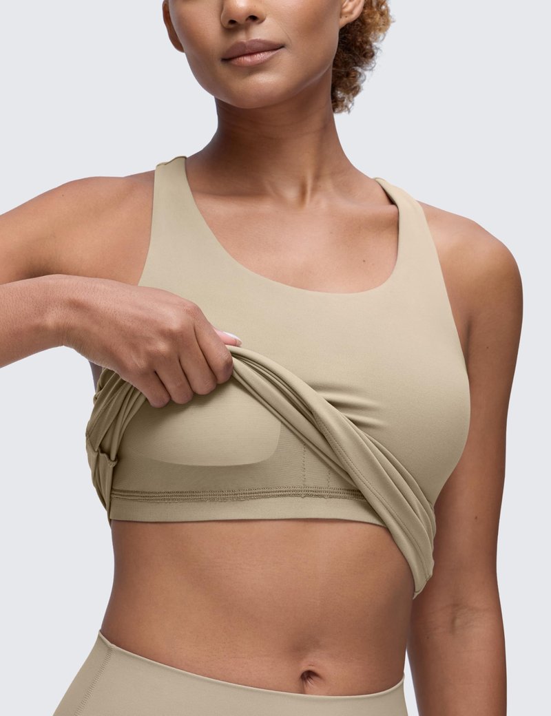 CRZ YOGA Butterluxe Workout Racerback Tank Tops for Women - Padded Athletic Spandex Yoga Shirts with Built in Bra Oak X-Large