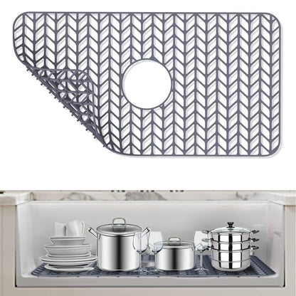 AWOKE Sink Protectors for Kitchen Sink - 26"x 14" Sink Mat - Heat-resistant Easy-clean Silicone Sink Mat - for Protection of Stainless Steel Sink - with Center Drain (Grey),Kitchen Sink Accessories