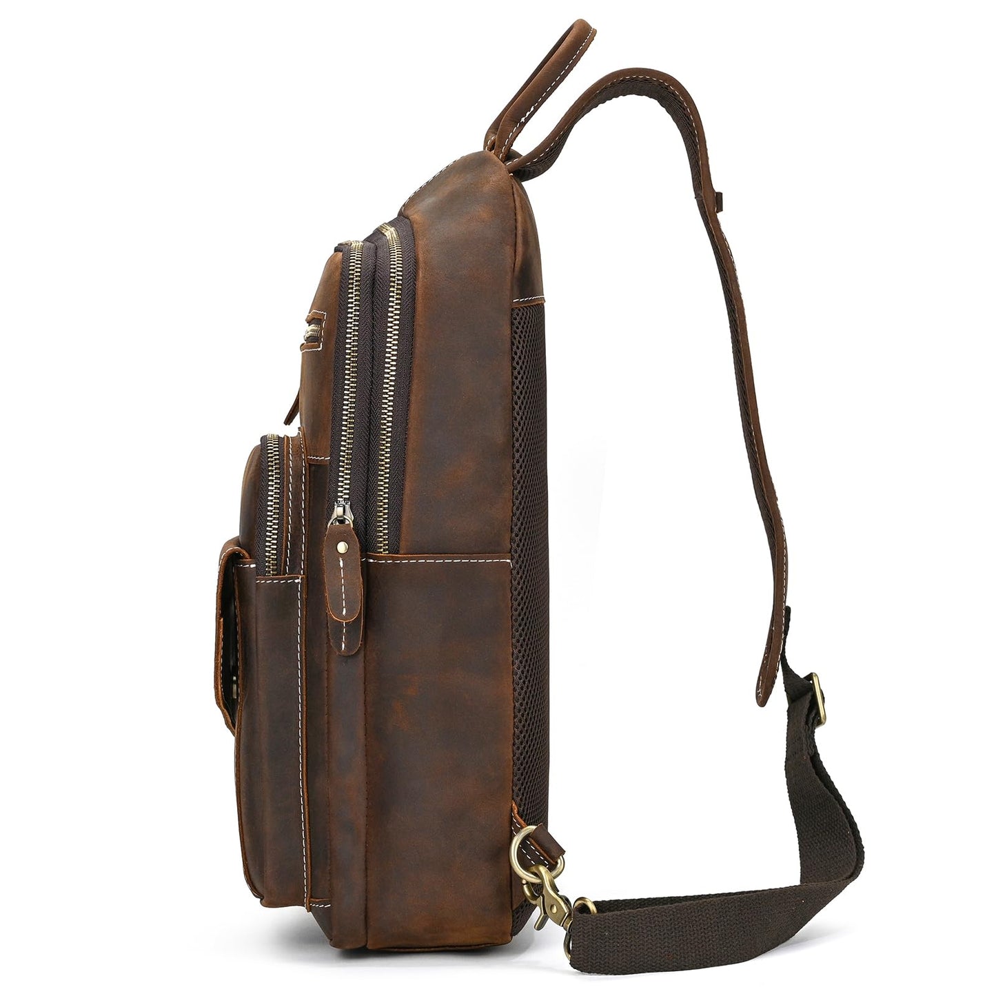 JulBean Leather Men Casual Travel Hiking Crossbody Chest Sling Bag Rig One Shoulder Strap Bag