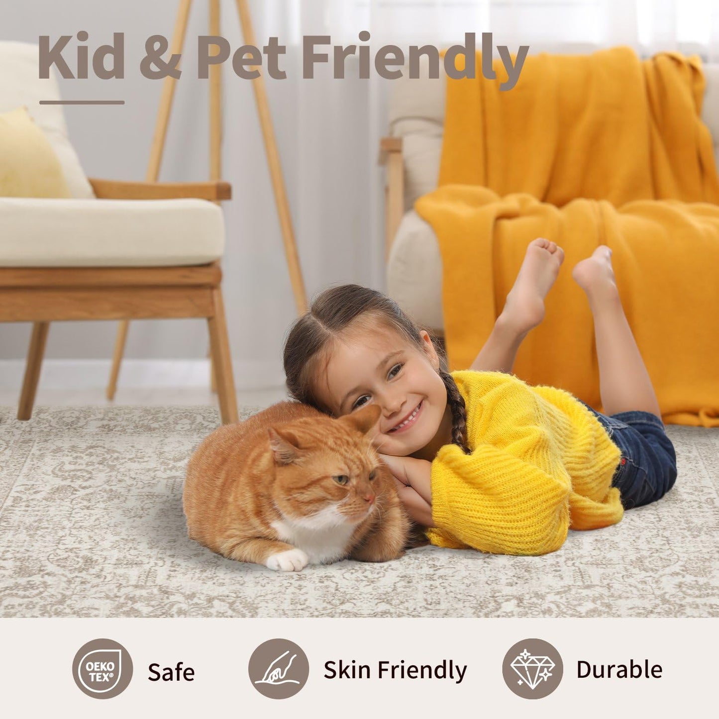Rugxara 2x3 Door Mat Indoor Entrance, Washable Non Slip Kitchen Bathroom Rugs, Ultra-Thin Throw Small Rug for Front Door/Indoor Entrances, Light Brown