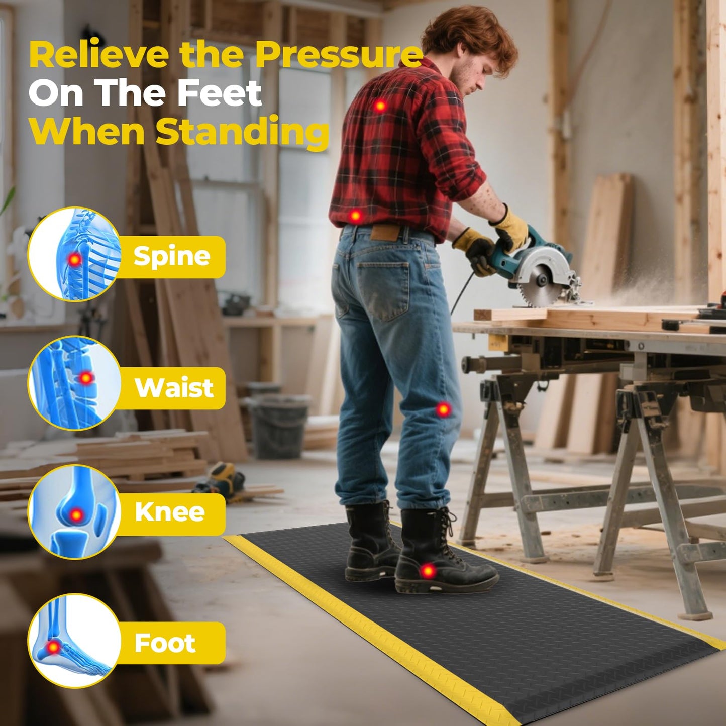 Anti Fatigue Mats Industrial, 84" x 35" Ergonomic Anti-Fatigue Standing Floor Mat, Anti-Slip Memory Foam Floor Mat, Helps Relieve Back and Leg Soreness During Work