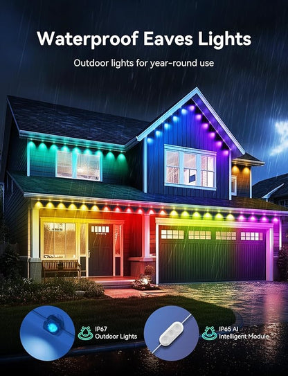 Permanent Outdoor Lights, 200ft Smart IC+RGB Outdoor Christmas Lights with 144 LED, IP67 Waterproof LED Eaves Lighting with DIY Scene Modes for Halloween Holiday Decor, Work with App Remote, Alexa