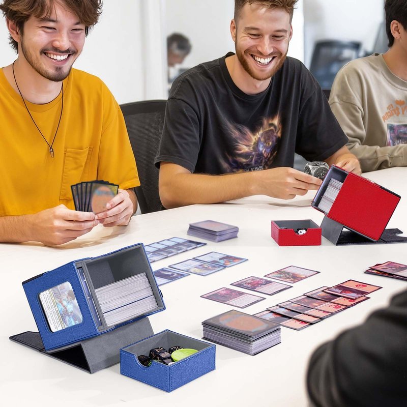 Kabinka MTG Deck Box for Commander with Metal Emblem, Card Deck Box with Dice Tray, Holds 100 Double-Sleeved Cards for TCG/PTCG, Cards Storage Case with 35PT Magnetic Card Holder (Black& Blue, Lotus)
