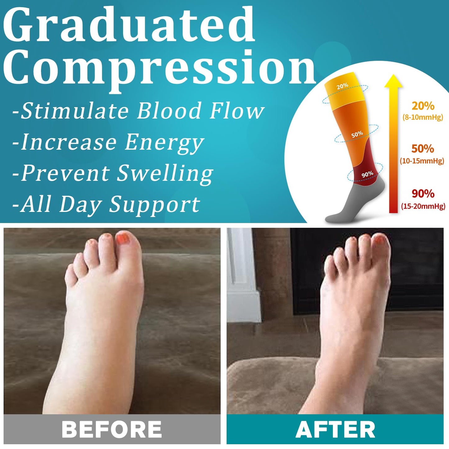 6 Pack Copper Compression Socks for Women and Men Circulation-Best Support for Medical,Running,Nursing,Athletic