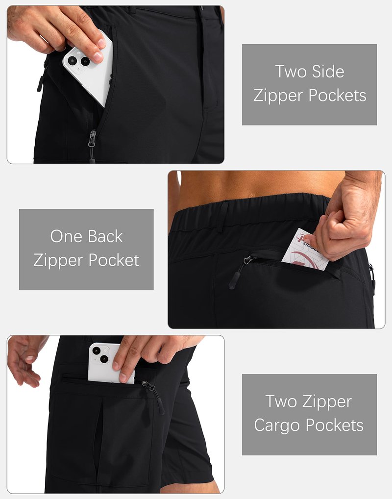 Pudolla Men's Hiking Cargo Shorts 9" Lightweight Outdoor Work Shorts for Men Travel Golf Camping Casual with 5 Zipper Pockets(Black Small)