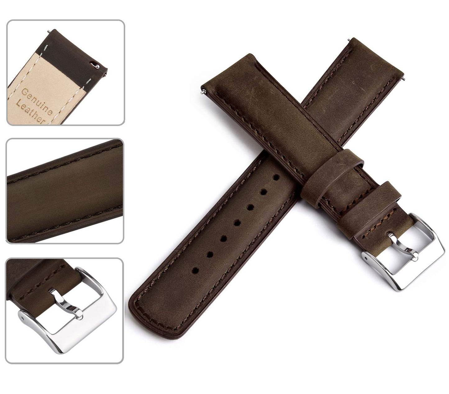 Ritche 20mm Leather Watch Band Quick Release Leather Watch Strap Compatible with Timex Weekender 40mm / Citizen BN0150-28E Watch Bands for Men Women - Coffee, White Elephant Gifts, Stocking Stuffers for Men, Father's Day gifts
