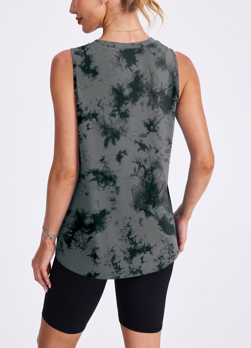 Womens Workout Tops Tank Tops Yoga Shirts Athletic Running Sleeveless Gym Clothes High Neck Athletic Running Shirts Black Tie Dye XXL