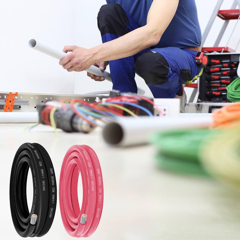 1/0 Gauge Marine Wire 1/0 AWG Marine Grade Wire Include 1/0 Gauge 5FT Red & 5FT Black,1/0 AWG Tinned Copper Oxygen-Free Boat Electrical Cable for Automotive/RV/Camper/Trailer Outdoor Use
