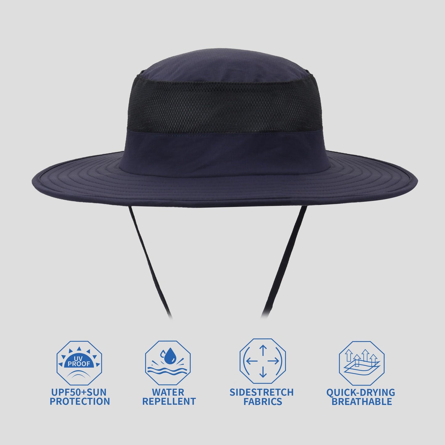 Outdoor Sun Hat UPF 50 Protection Waterproof Fishing hat Face Cover Summer Neck Flap Hat Navy Blue