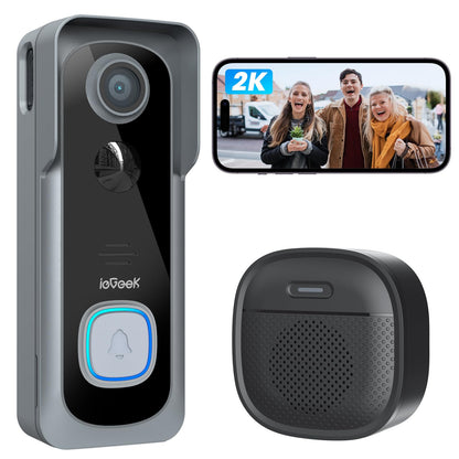 ieGeek Doorbell Camera Wireless No Subscription - Wireless Video Doorbell with Chime, Doorbell with Camera 1080P, Voice Changer, 2-Way Audio, PIR Motion Detection, Only 2.4Ghz WiFi, Works with Alexa