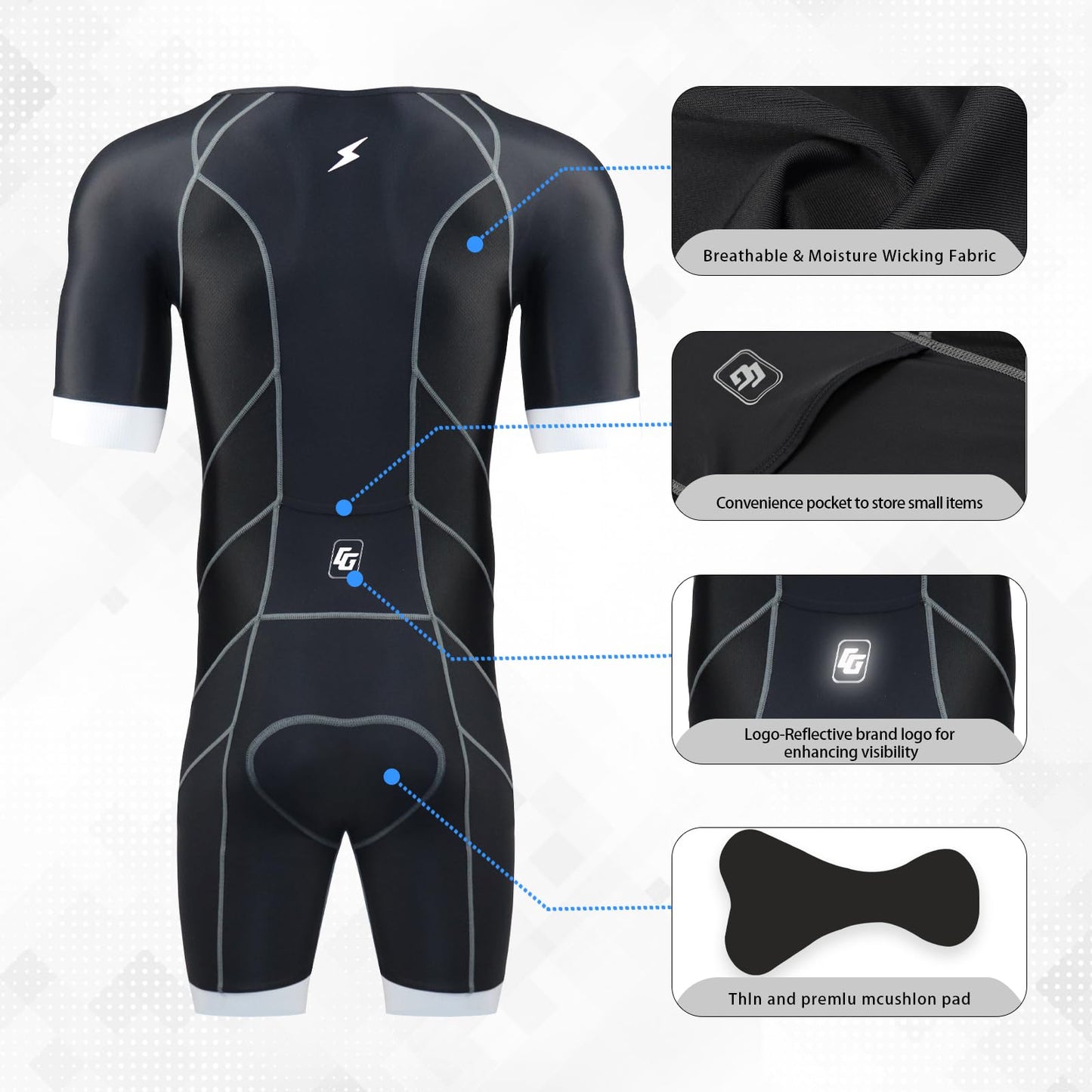 CGLRybO Mens Pro Trisuit Short Sleeve Triathlon Suit Best for Swimming Racing Tri Suit