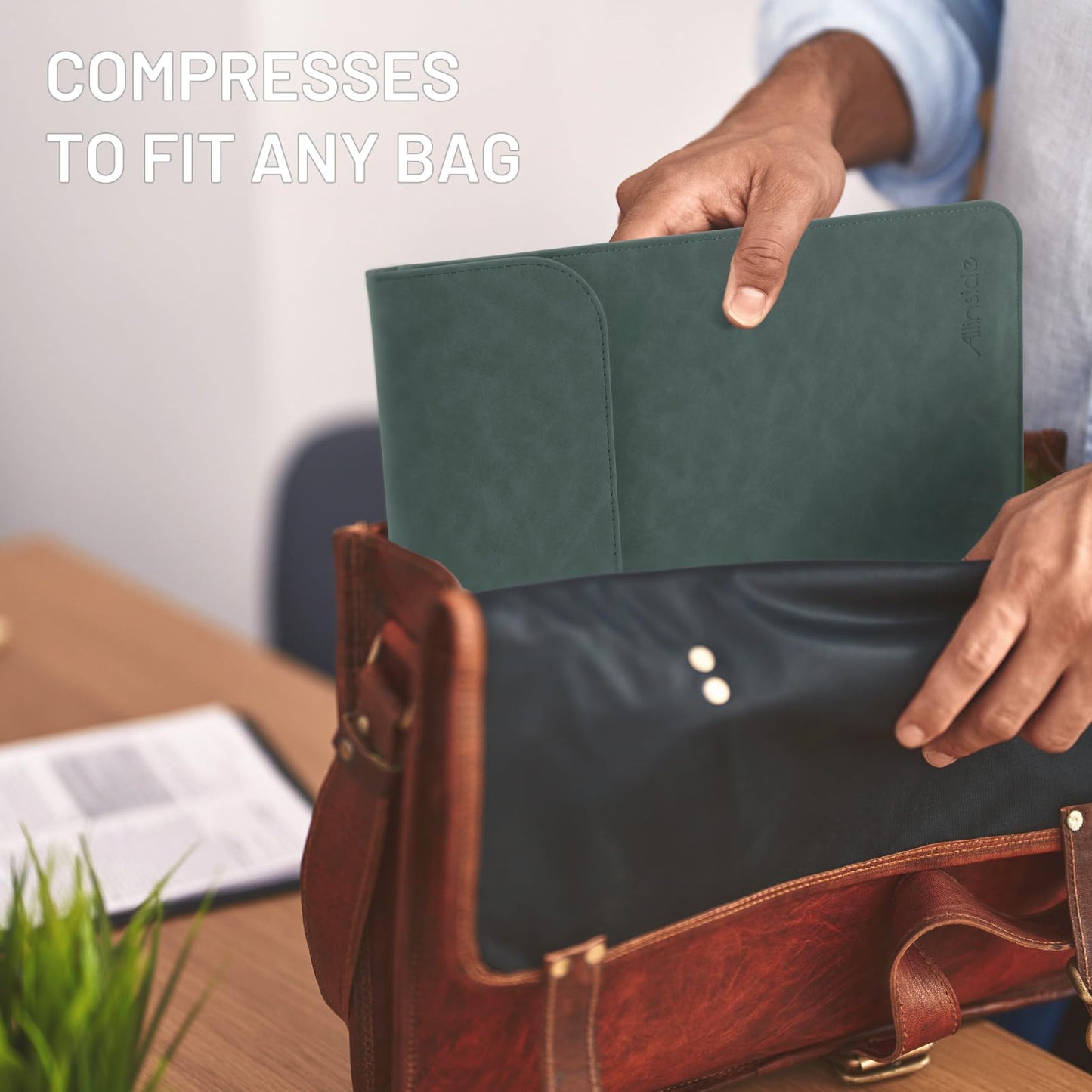 Allinside 13 inch Laptop Sleeve Case for MacBook Neo A18 Pro/MacBook Air 13 2018-2026/MacBook Pro 13 2016-2022, Waterproof PU Suede Leather Laptop Sleeve Bag Protective Vertical Case Cover, Dark Green