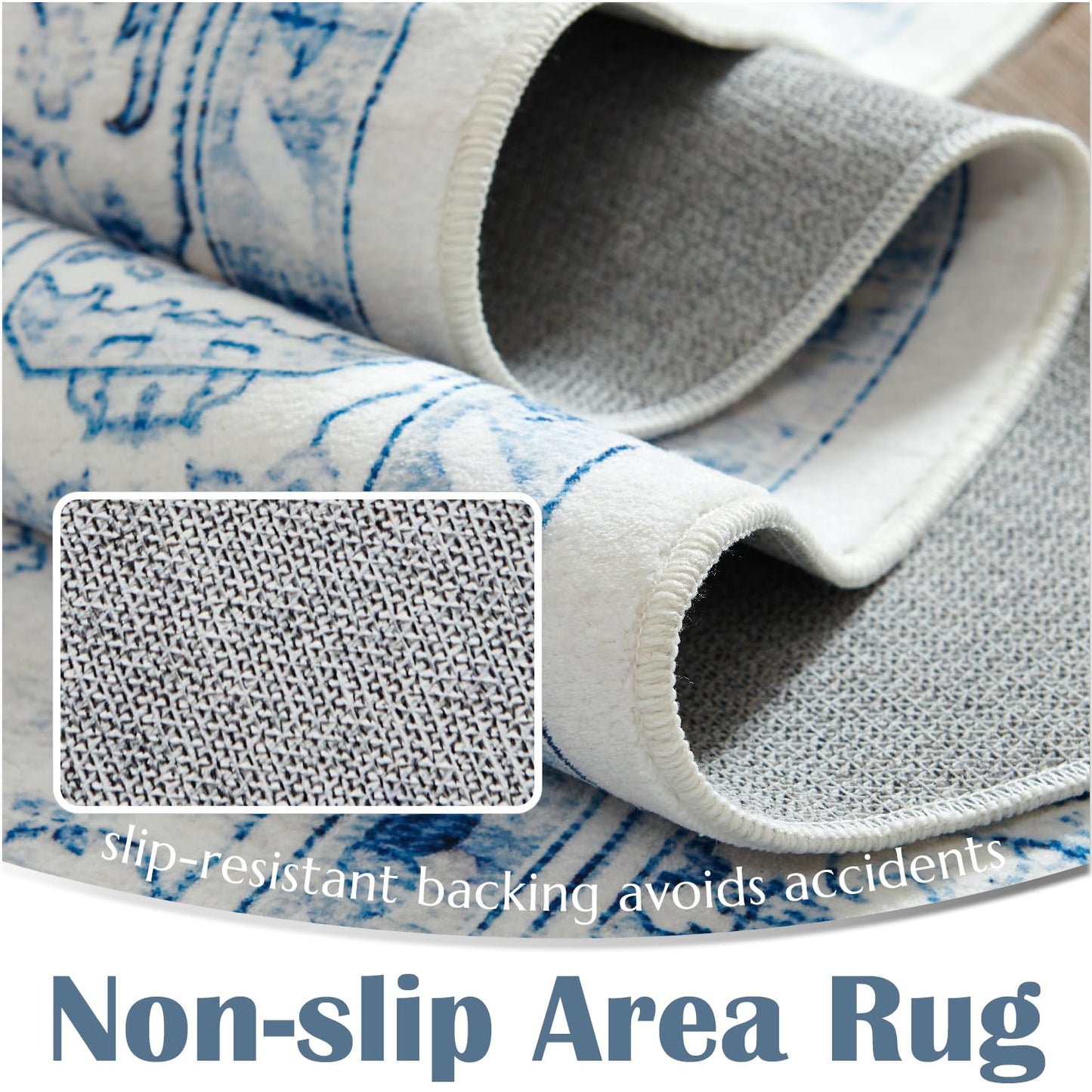 jinchan Area Rug 5x7 Medallion Floral Washable Rug Non Slip Vintage Soft Carpet for Living Room Bedroom Dining Room Distressed Blue