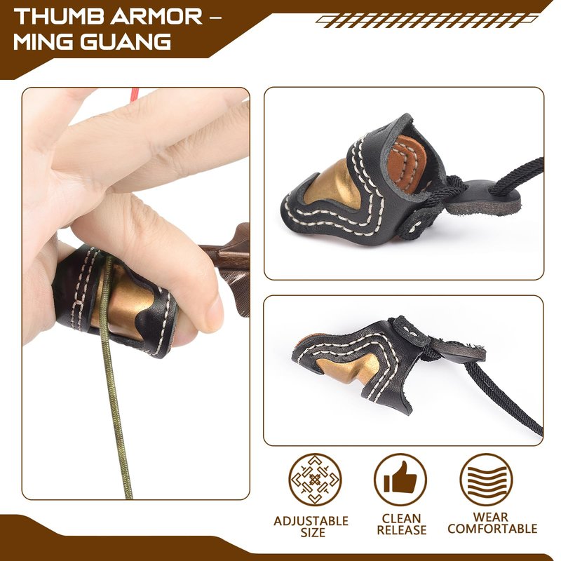 TY Archery Soft Leather & Brass Thumb Ring Archery Finger Protector for Mongolian Reurve Bow Finger Guard for Traditional Bow Shooting