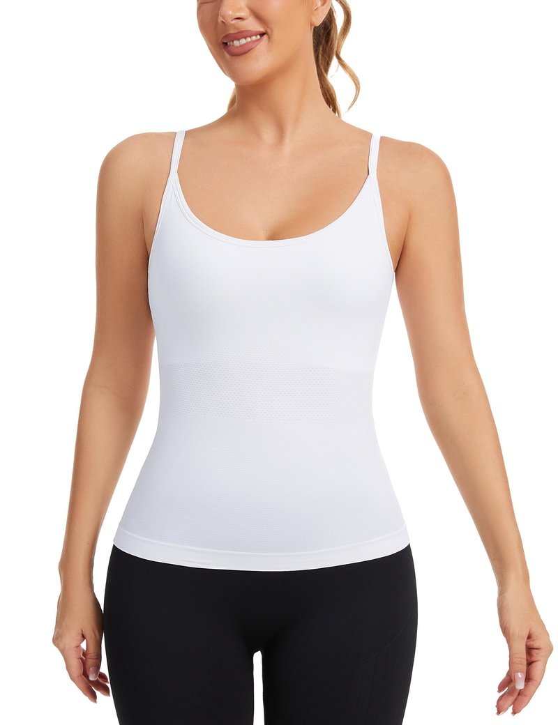 MathCat Camisole Workout Tank Tops for Women with Built in Bra Adjustable Straps Yoga Athletic Tops U-Back White