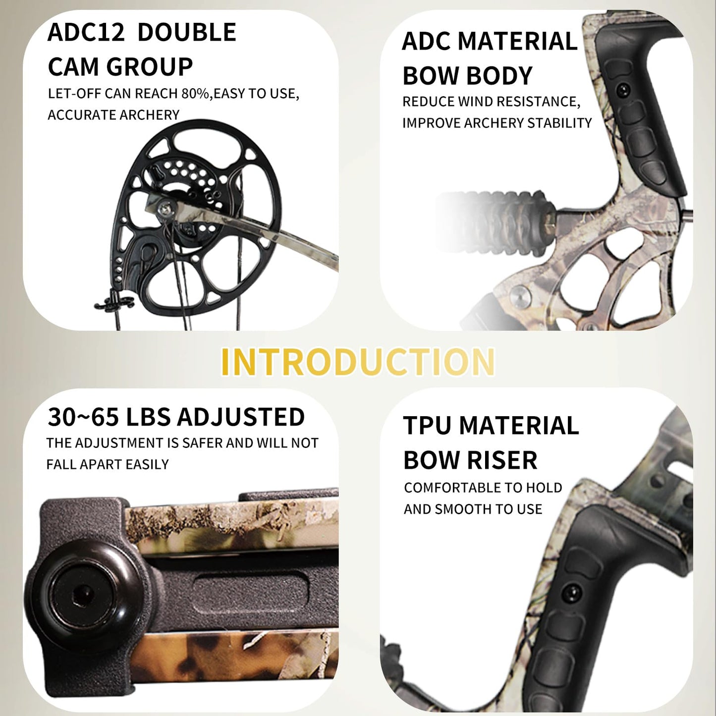 Compound Bow and Arrow Set for Adults Archery Shooting Bow Adjustable 30-65lbs Composite Bow Combination 19.5"-30" Draw Length Hunting Equipment
