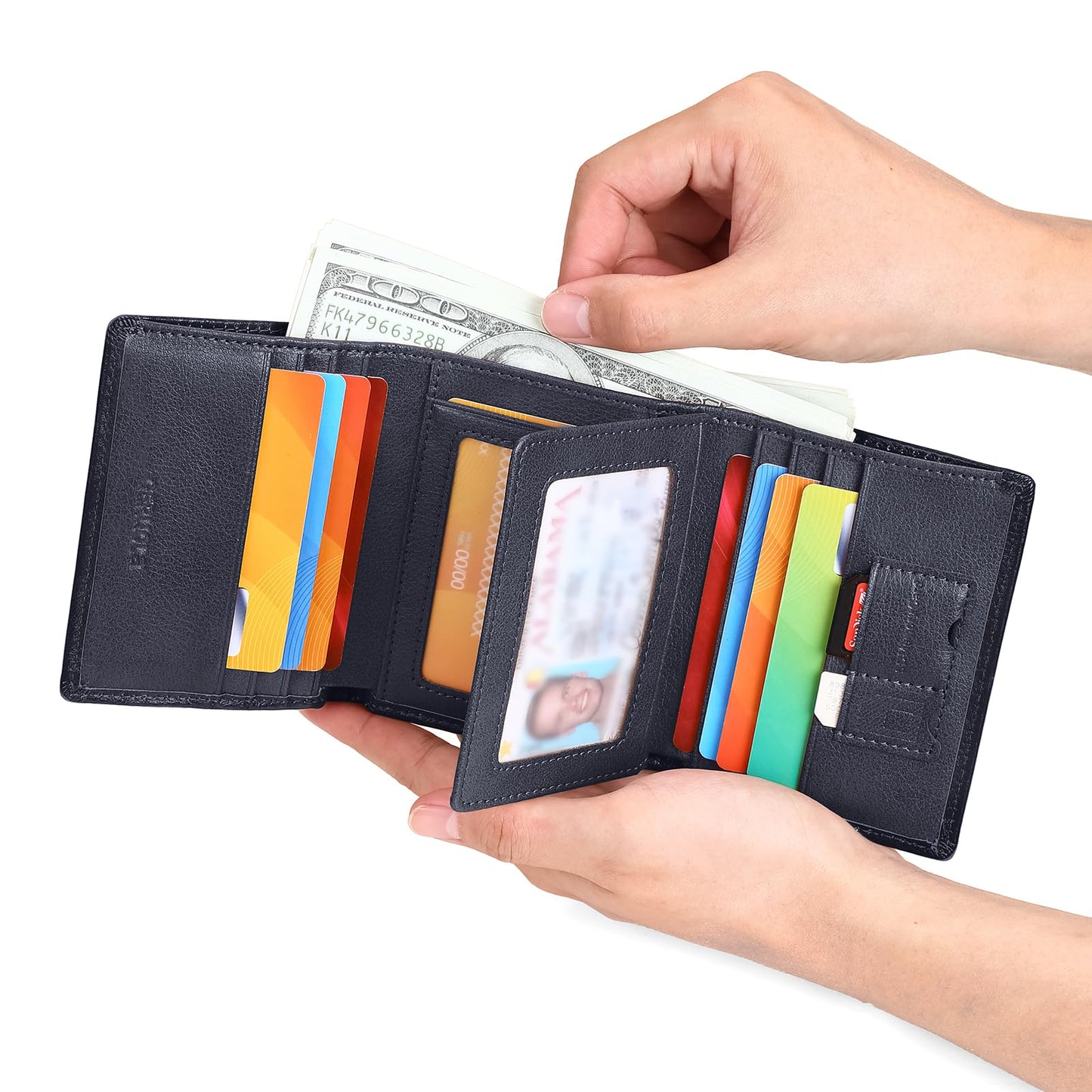 Trifold Wallets for Men Genuine Leather Large Capacity RFID Blocking, Includes Id Window and Credit Card Holder,Mens Wallets Leather