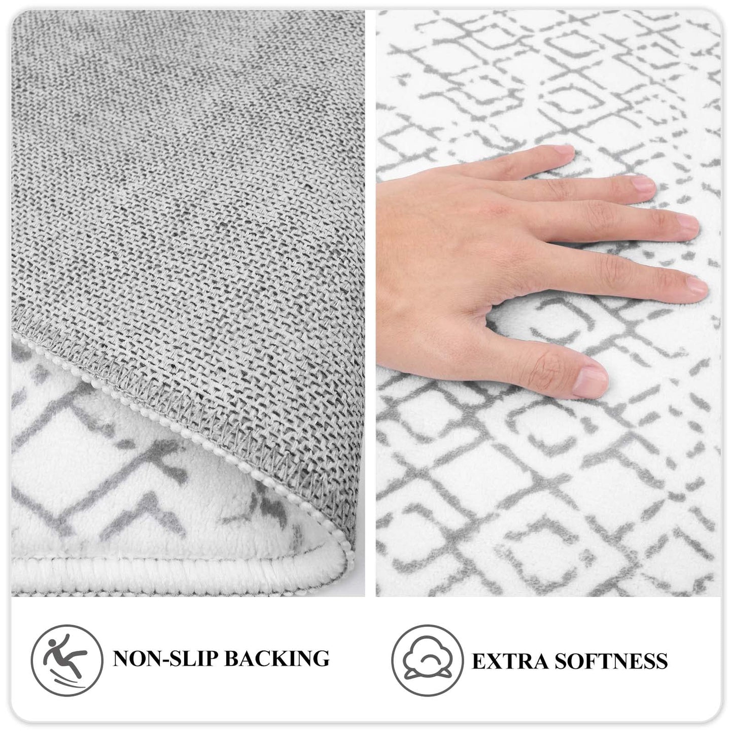 Lahome Moroccan Kitchen Runner Rug - 2x8 Non-Slip Washable Hallway Rug Runner Ultra-Thin Soft Throw Bathroom White Print Distressed Carpet for Entryway Laundry Room Living Room Hana