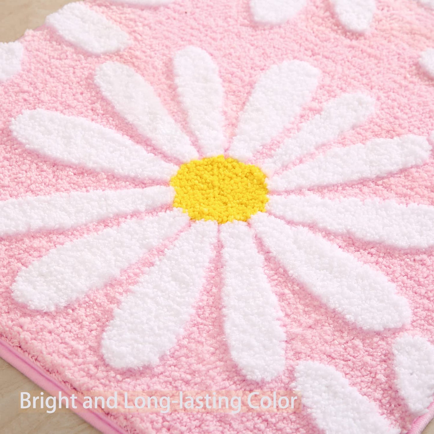 QJHOMO Pink Bathroom Rugs Cute Daisy Bath Mat White and Yellow Flower Decor Rug Non Slip Floor Carpet Microfiber Bathmat Super Absorbent Machine Washable Bathtub Mats for Shower (16x24 inch)