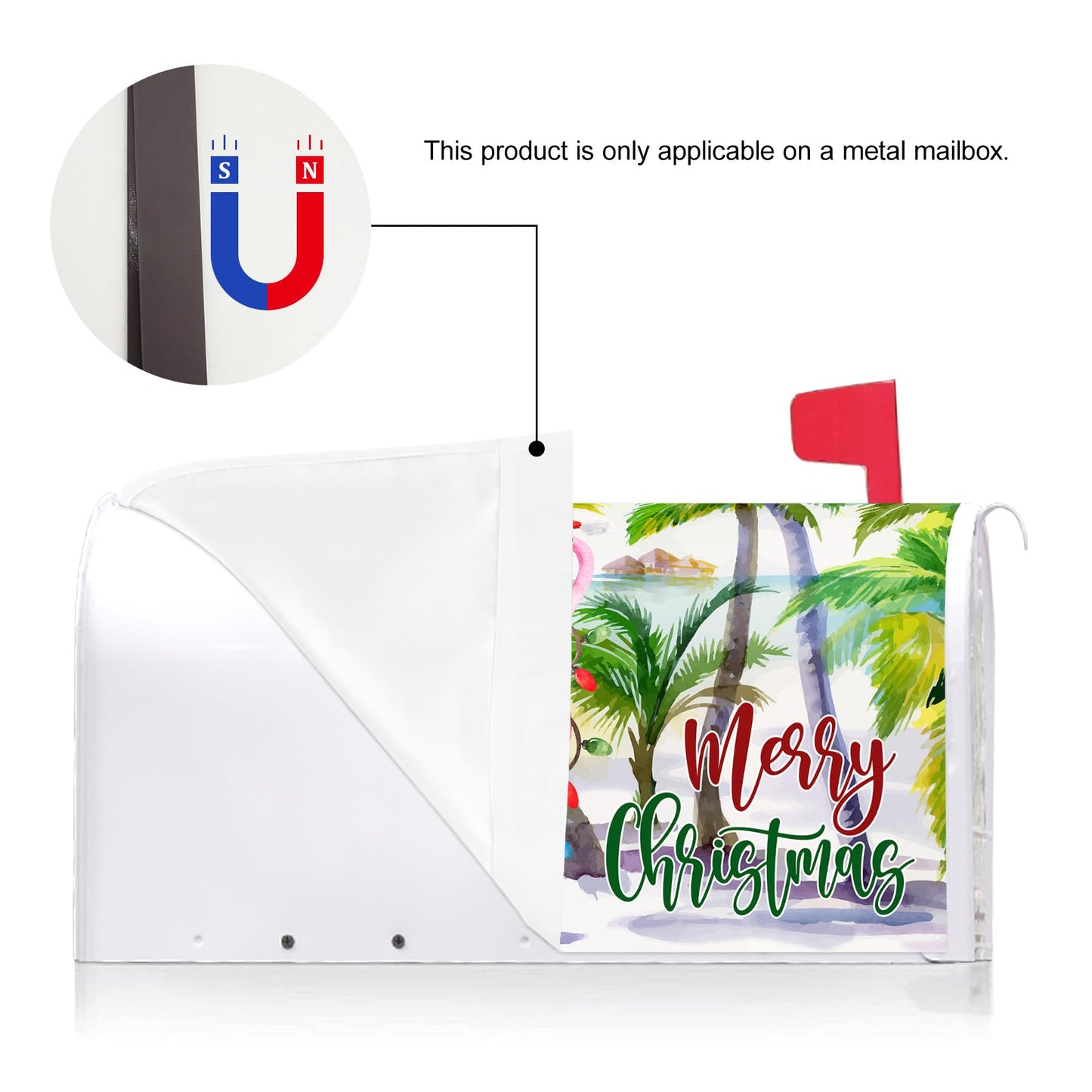 Texupday Merry Christmas Hawaii Beach Flamingo Decoration Mailbox Cover with Magnetic Strip Winter Holiday Mailbox Wraps Post Letter Box Cover Standard Size 21" X 18" for Garden Outdoor Yard Decor