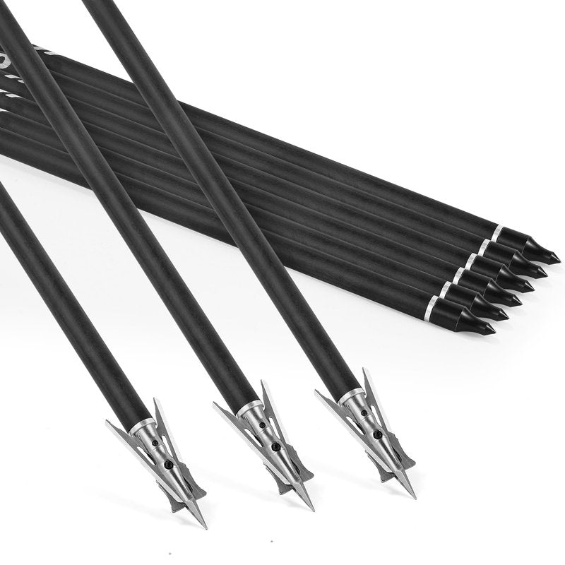 KEAUP 20 inch Carbon Crossbow Bolts with Crossbow Broadheads and Lighted Nocks, 6 Pack Hunting Carbon Crossbow Arrows for Archery Practice and Hunting