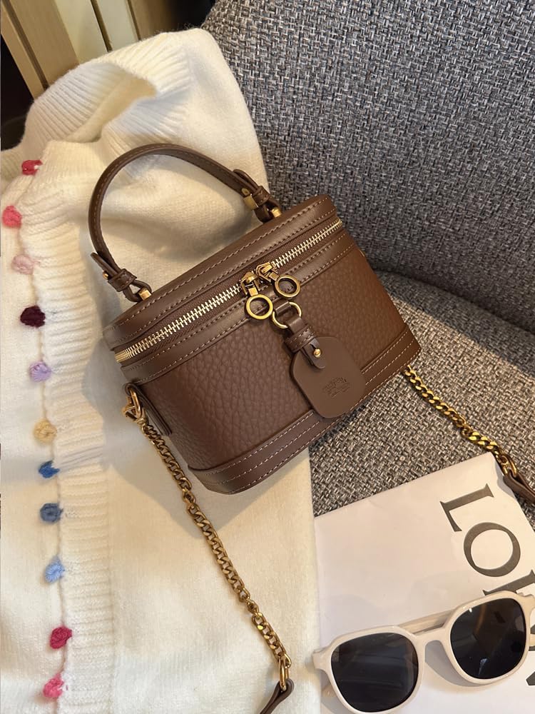 RTPRTP Small Crossbody Bag for Women, Mini Shoulder Handbag with Chain Strap, Brown Fashion Purse for Travel and Daily Use
