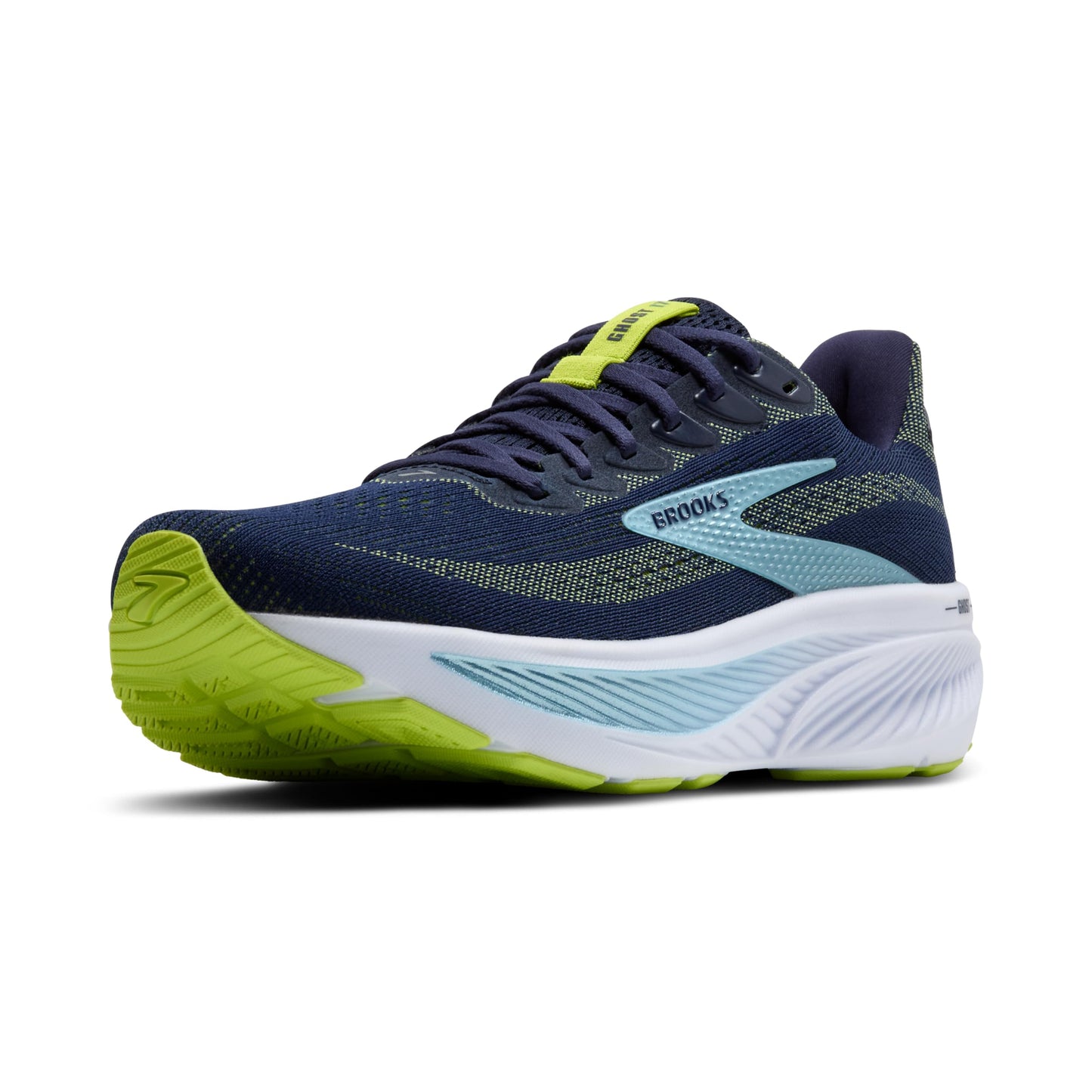 Brooks Men’s Ghost 17 Neutral Running Shoe - Peacoat/Lime/Blue - 11 Medium