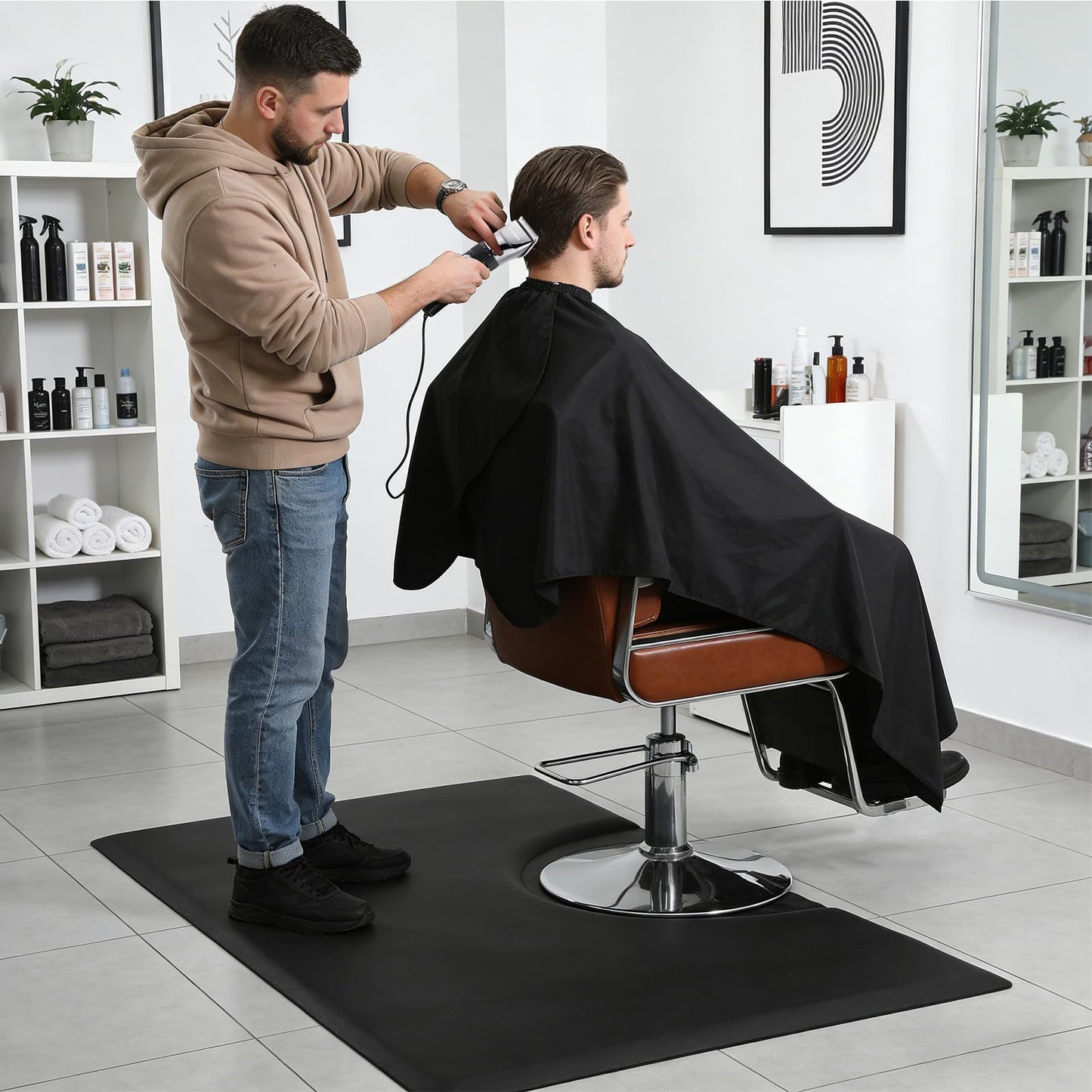 7/8" Inch Thick Barber mat for Floor, 3' x 5' Salon Chair mat, Anti-Fatigue Rectangle Hair Cutting Hairdressing Equipment