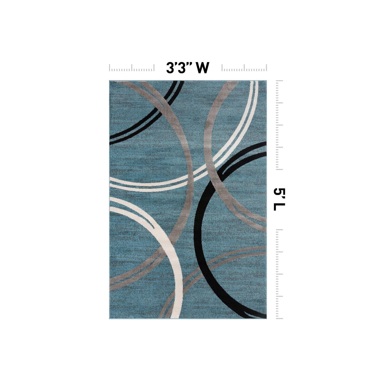 Rugshop Modern Wavy Circles Design Area Rug, Fade-Resistant Carpet for Entryway, Bathroom, or Kitchen, Blue, 3'3" x 5'