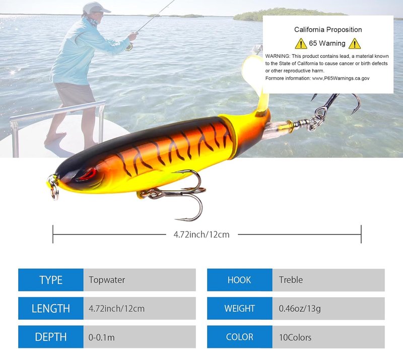 Fishing Lures Kit - 10Pcs Top Water Bass & Catfish Lures with Hooks | Popper Floating Design