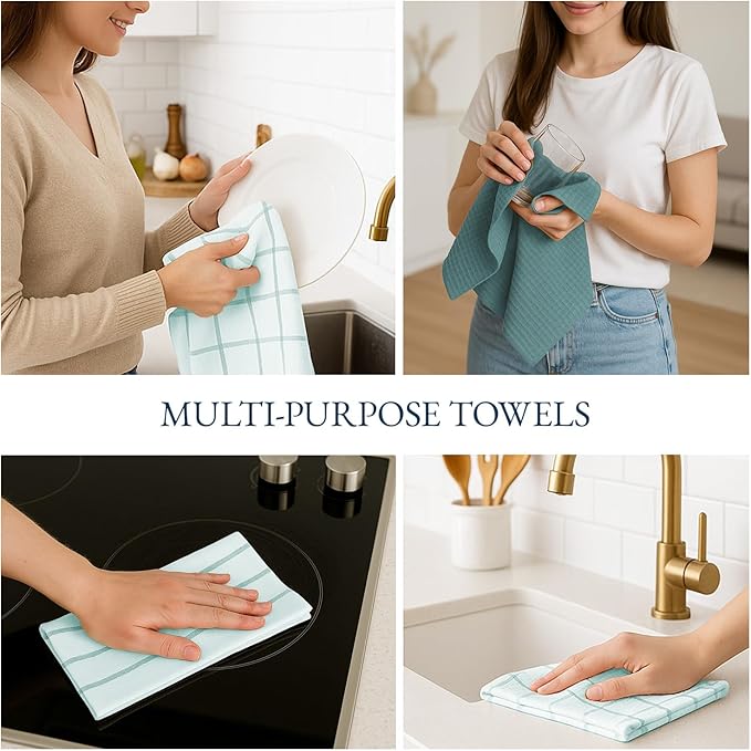 LANE LINEN Kitchen Towels & Dishcloths Set of 12-100% Cotton, Quick-Drying 18”