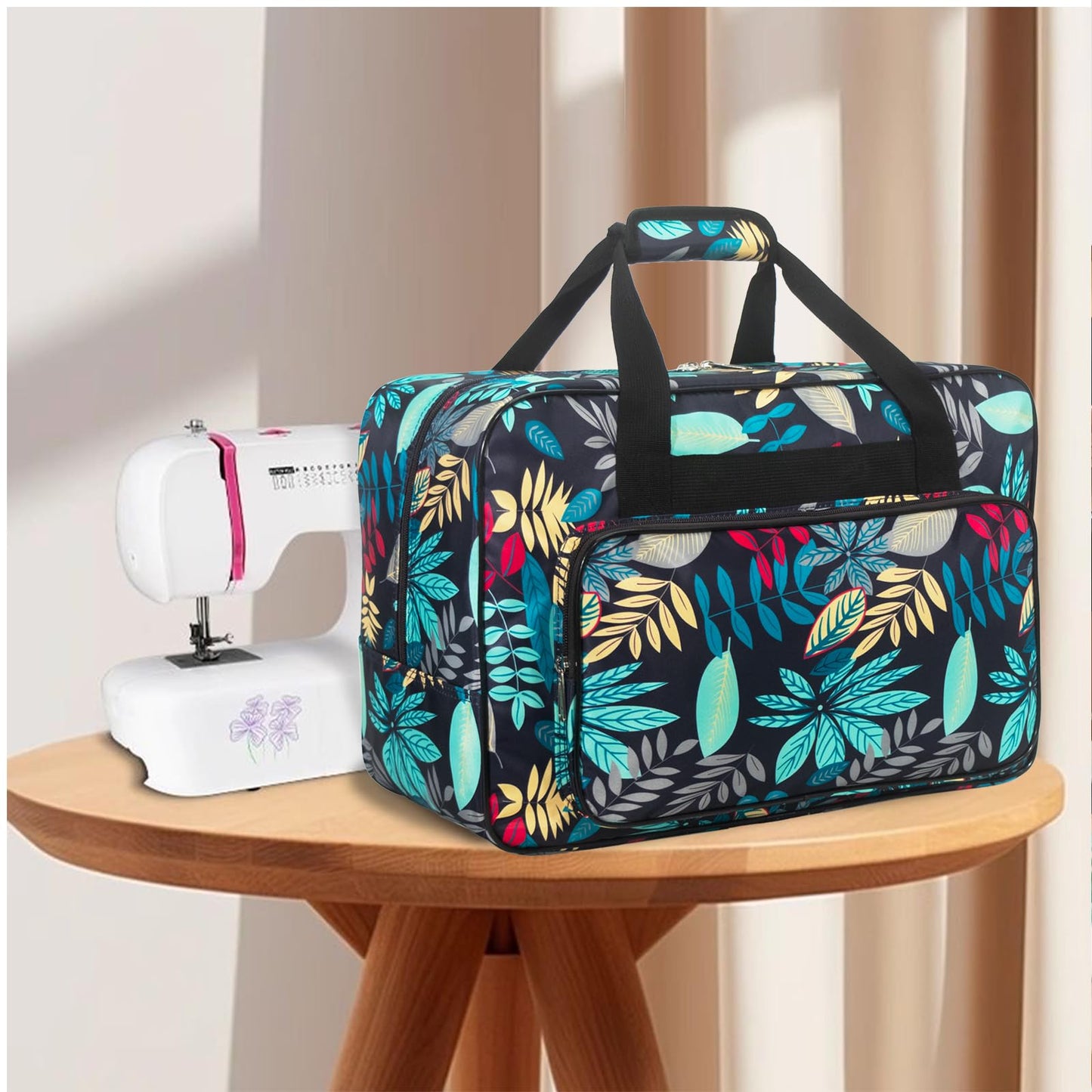Haroranax Sewing Machine Carrying Case，Sewing Machine Carrying Case Tote Bag，Universal Tote Storage Bag with Pockets and Handles, Suitable for Most Standard Singer, Janome (Blue)