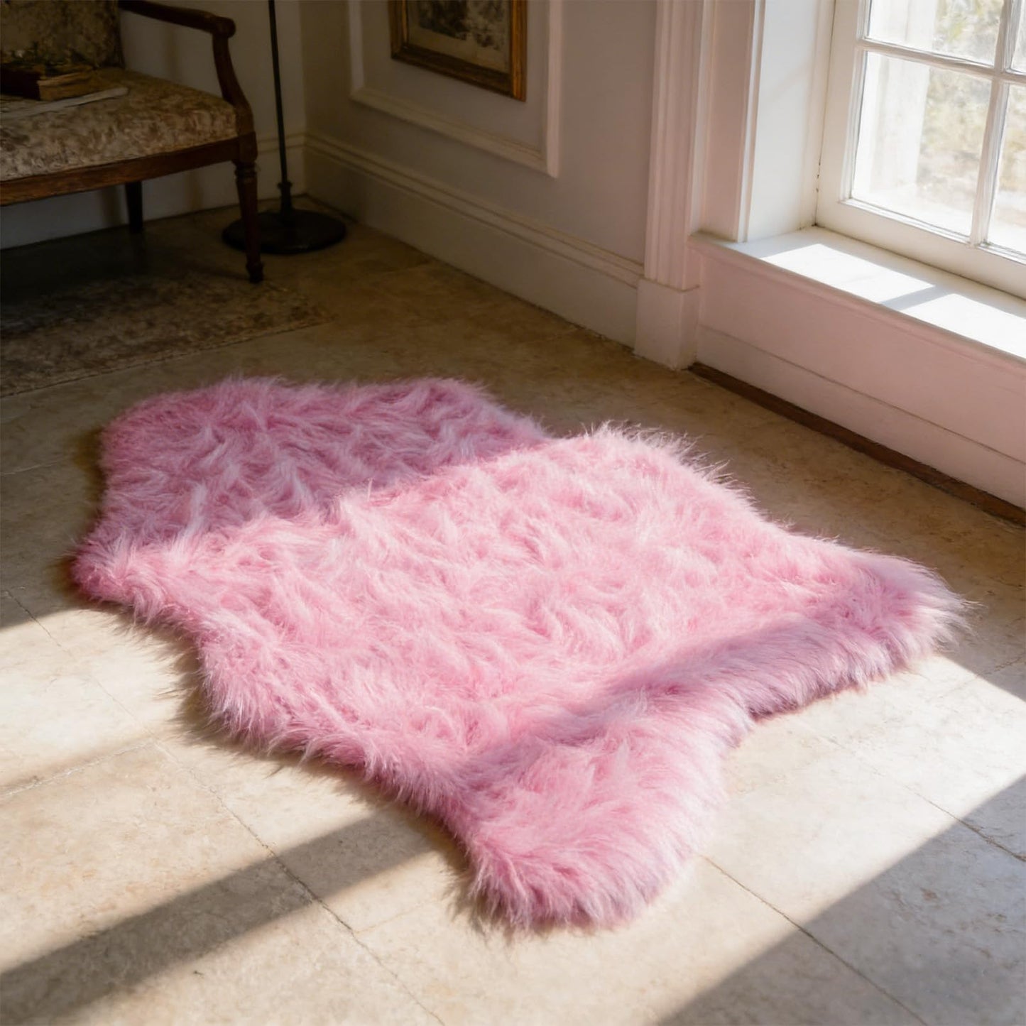 TUOTPE Ultra Soft Faux Fur Rug, Fluffy Shaggy 2 x 3 Ft Sheepskin Fur, Pink Plush Faux Area for Bedroom Nursery Living Room