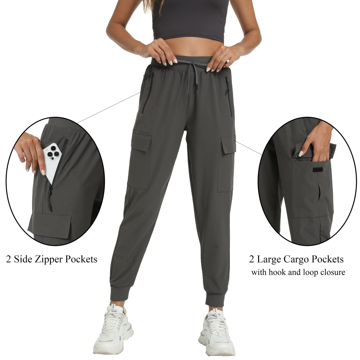 Women's Lightweight Joggers Hiking Cargo Pants-4 Pockets(Grey, Medium)