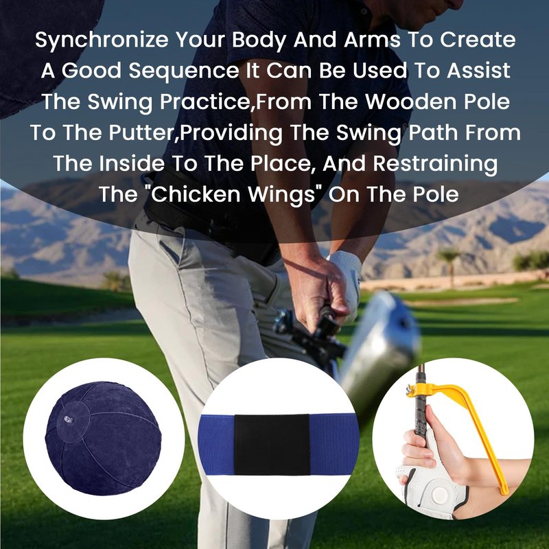 Amy Sport Golf Swing Training Aid Wrist Hinge Adjustable Arm Band with Hanger Ball Connection Band for Correction, Men Women Ball Between Arms Practice Tool (4 Pack Blue)