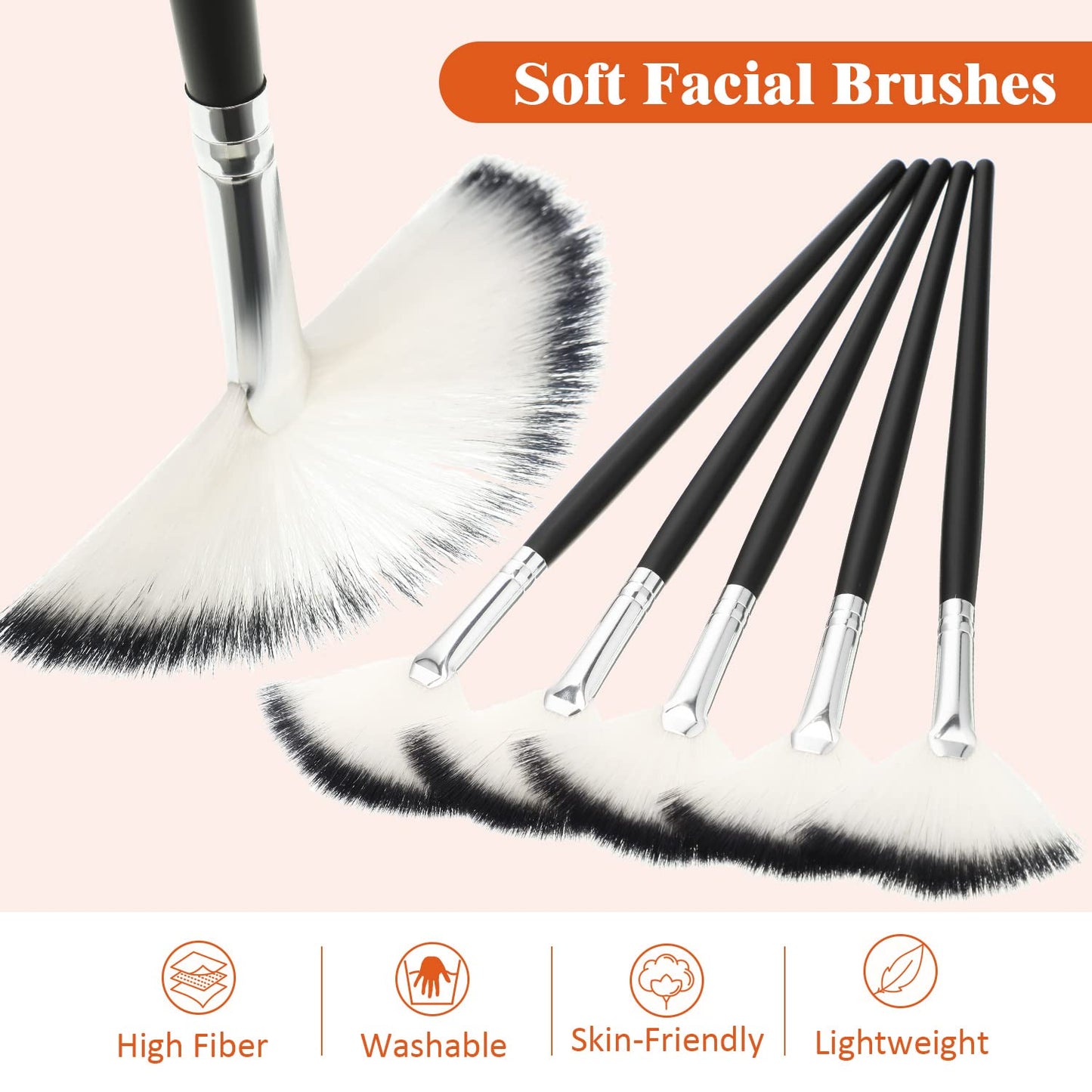 9 Pieces Facial Fan Mask Brushes, Soft Facial Applicator Brushes Tools for Peel Glycolic Makeup for Mud Cream(Champagne)