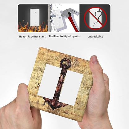Anchor Nautical Vintage Map Double Rocker Light Switch Cover 2 Gang Outlet Wall Plate Decorative GFCI Switchplate Electrical Faceplate for Office Livingroom Home Decor