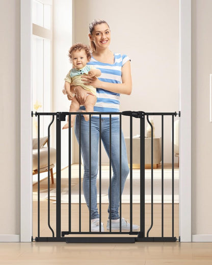 Cideny 34" Extra Tall Baby Gate for Stairs, Auto Close Stroller Friendly Dog Gate Indoor for Doorways, Pressure Mounted 29"-40" Wide Baby Gate, Easy Walk Through Gate for Children & Pets, Black