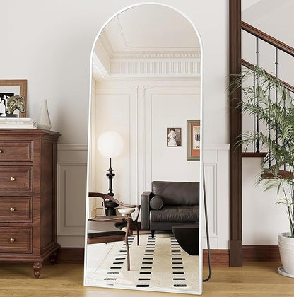 Arched Full Length Mirror, 70"x26" Free Standing Floor Mirror, Modern Full Body Mirrors with Stand, Wall Mirrors with Aluminum Alloy Frame for Bedroom,Living Room, White