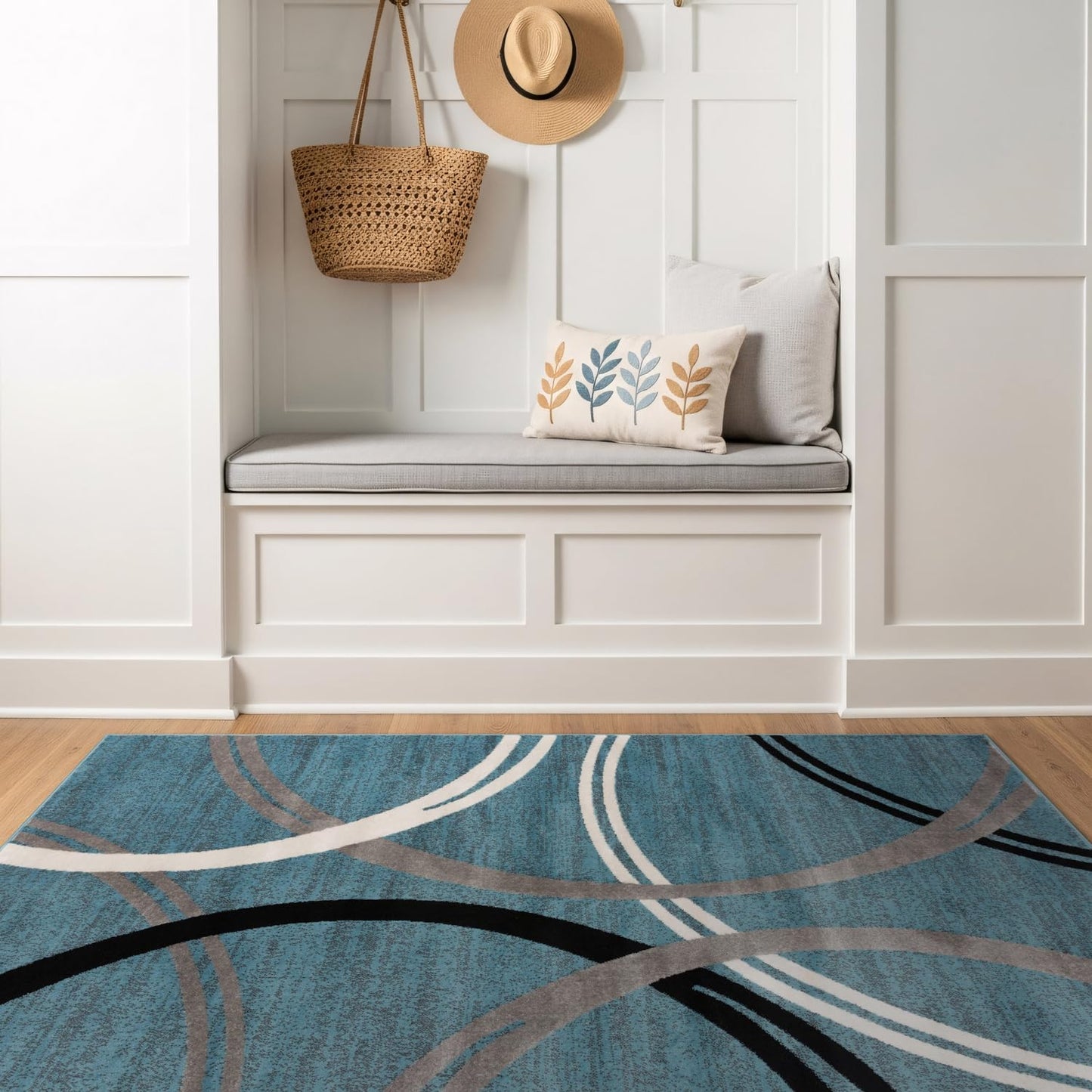 Rugshop Modern Wavy Circles Design Area Rug, Fade-Resistant Carpet for Entryway, Bathroom, or Kitchen, Blue, 3'3" x 5'