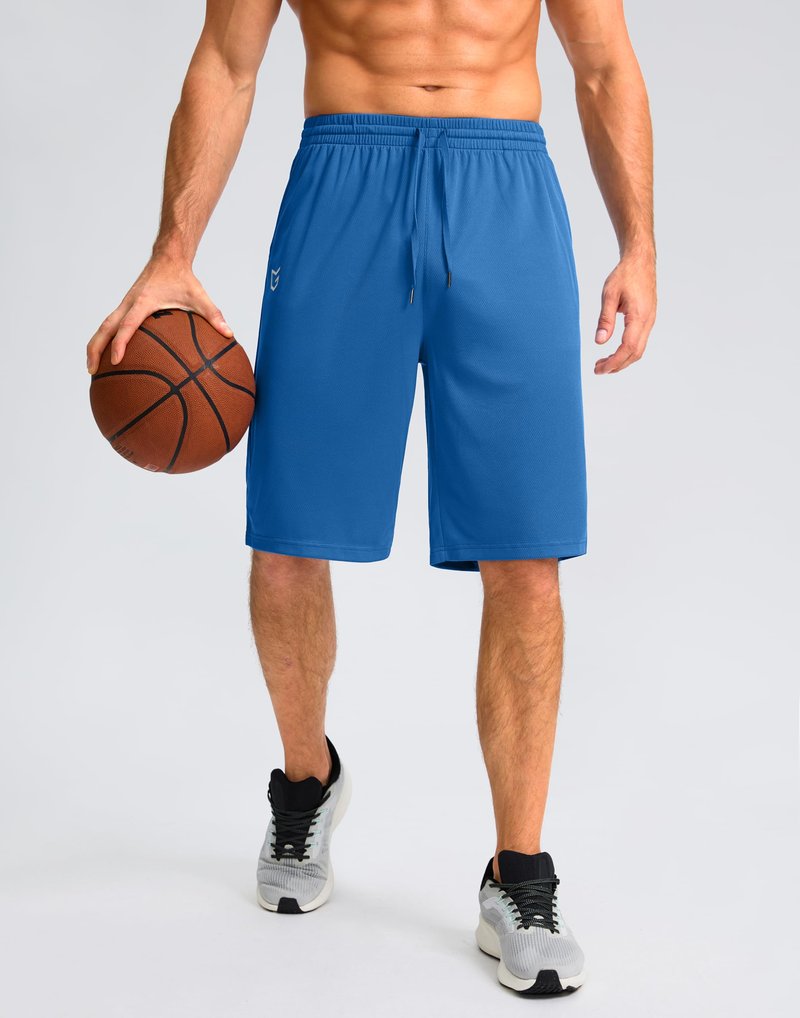 G Gradual Men's Athletic Shorts with Pockets 9" / 11" Long Basketball Shorts Lightweight Quick Dry Gym Workout Shorts for Men(Blue,L)