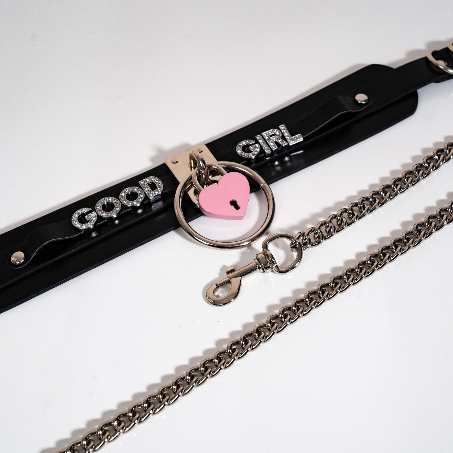 ADEMISHIA Pink Padlock O-ring Leather Choker and Leash Set, Punk Gothic Grunge Emo Necklace For Women, Soft Vegan Leather Collar with Durable Aluminum Chain Leash
