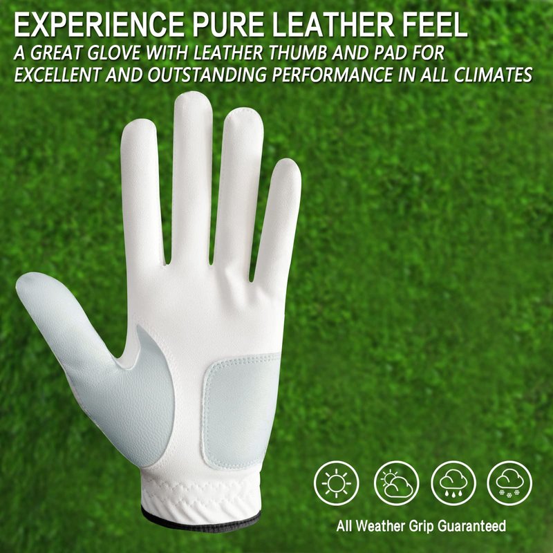 FINGER TEN Men’s Golf Gloves Left Hand Right with Ball Marker 2 Pack, Weathersof Grip Soft Comfortable, Fit Size Small Medium ML Large XL (Large, Worn on Left Hand)
