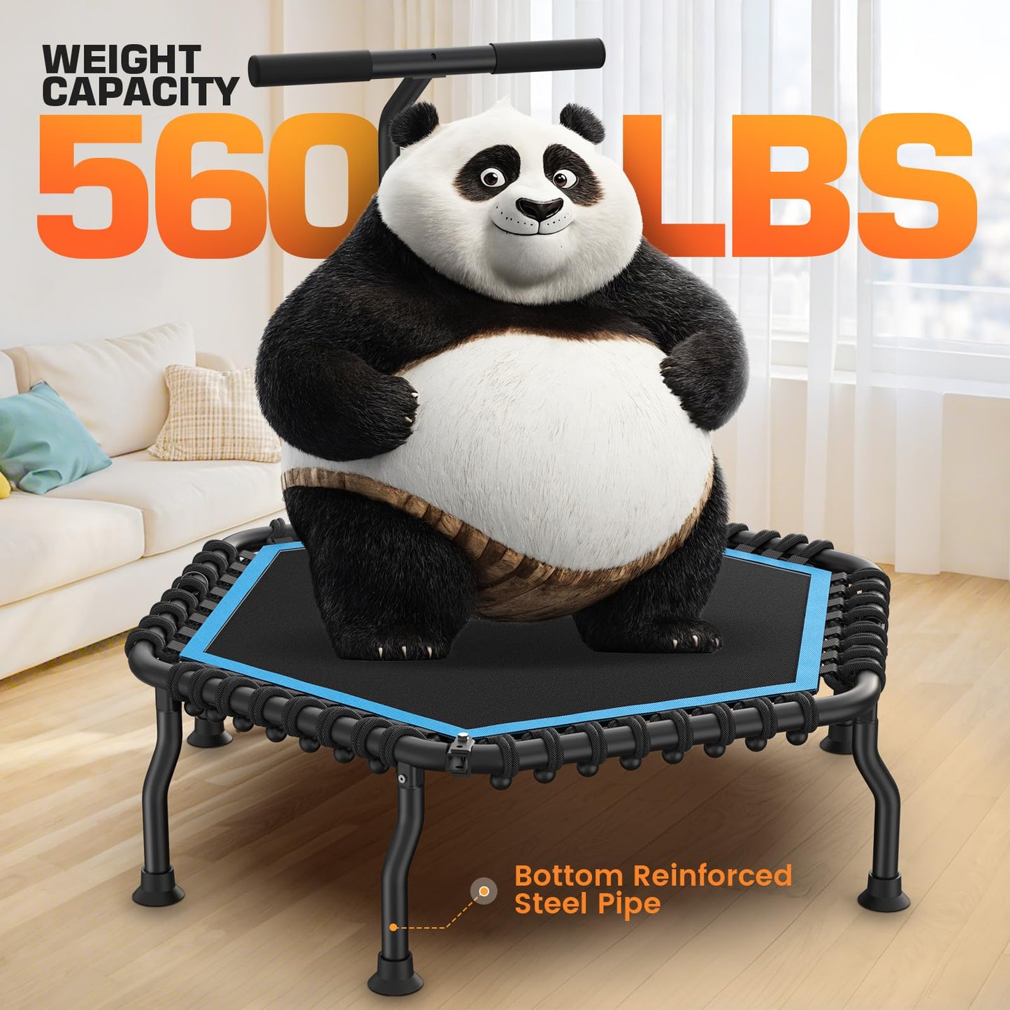 ANCHEER 50" Rebounder Trampoline for Adults- 2026 Foldable Mini Trampoline with Bar- Exercise Trampoline for Adults, Max Load 560lbs, for Indoor/Garden Workout